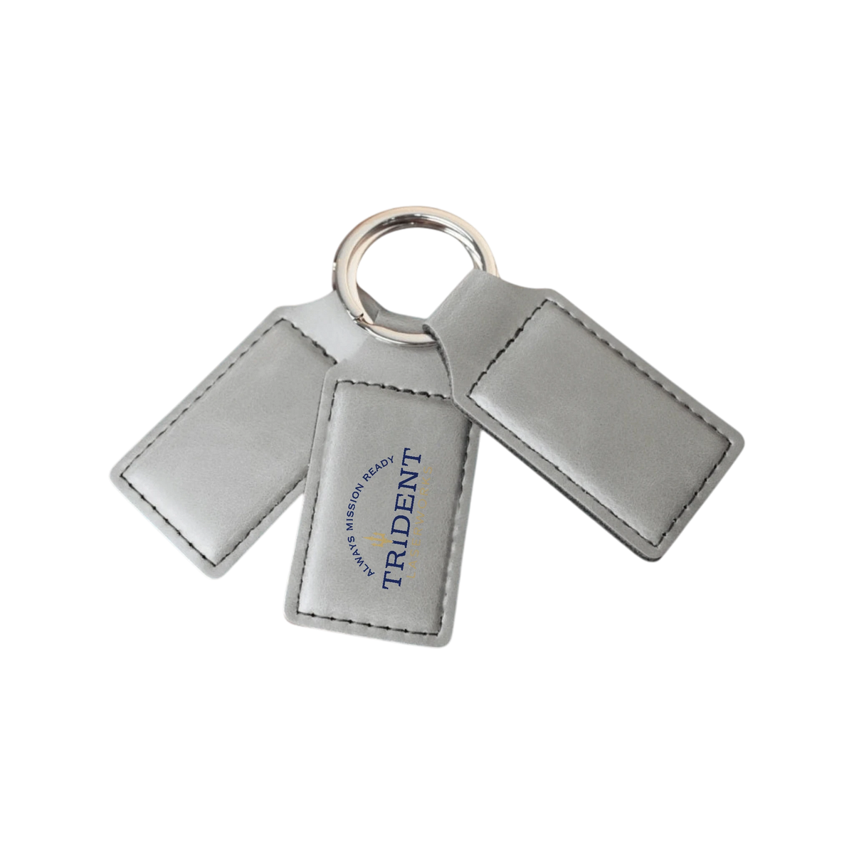 Flint leatherette keychain with UV printed full-color logo – Trident LaserWorks