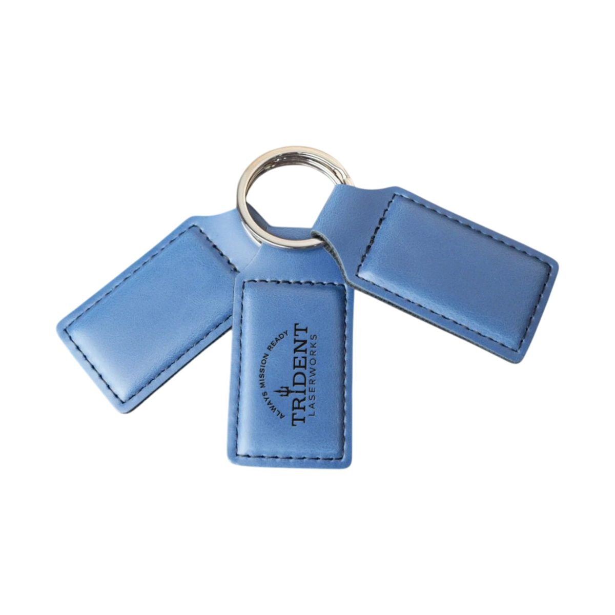 Indigo leatherette keychain with laser engraved logo – Trident LaserWorks
