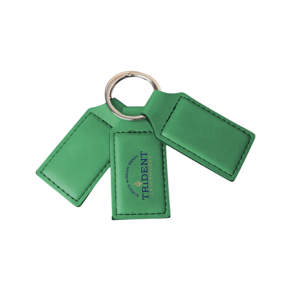 Kelly Green leatherette keychain with UV printed full-color logo – Trident LaserWorks