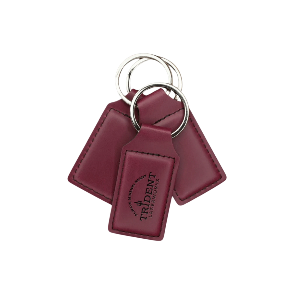 Maroon leatherette keychain with laser engraved logo – Trident LaserWorks