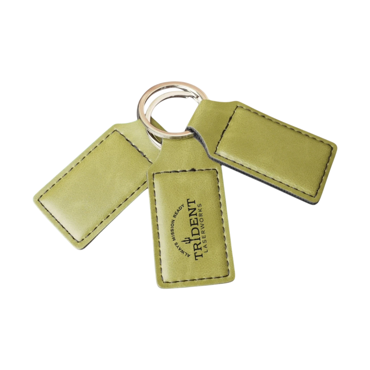 Olive leatherette keychain with laser engraved logo – Trident LaserWorks