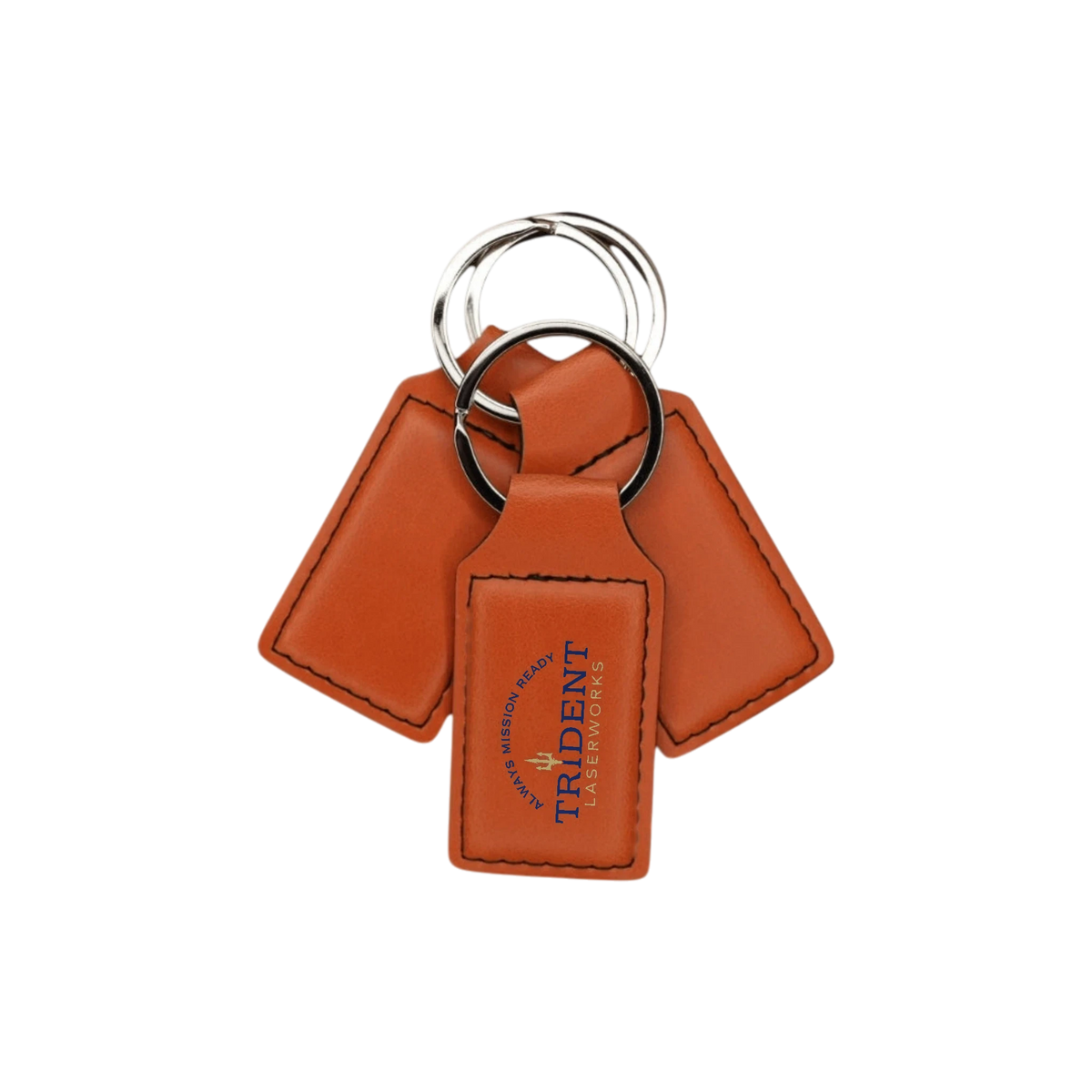 Orange leatherette keychain with UV printed full-color logo – Trident LaserWorks