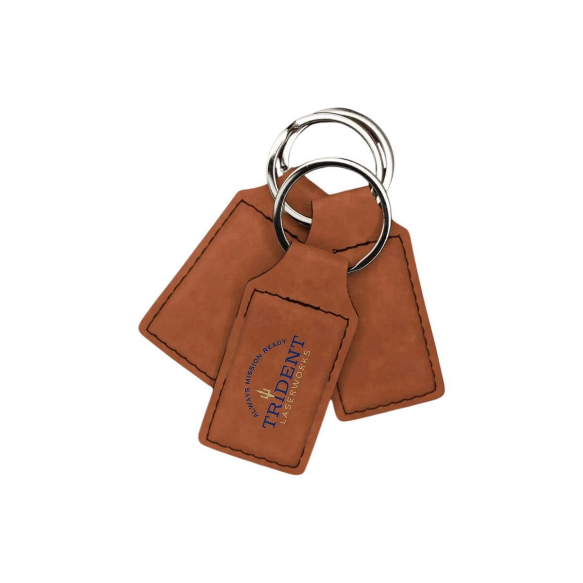 Rawhide leatherette keychain with UV printed full-color logo – Trident LaserWorks