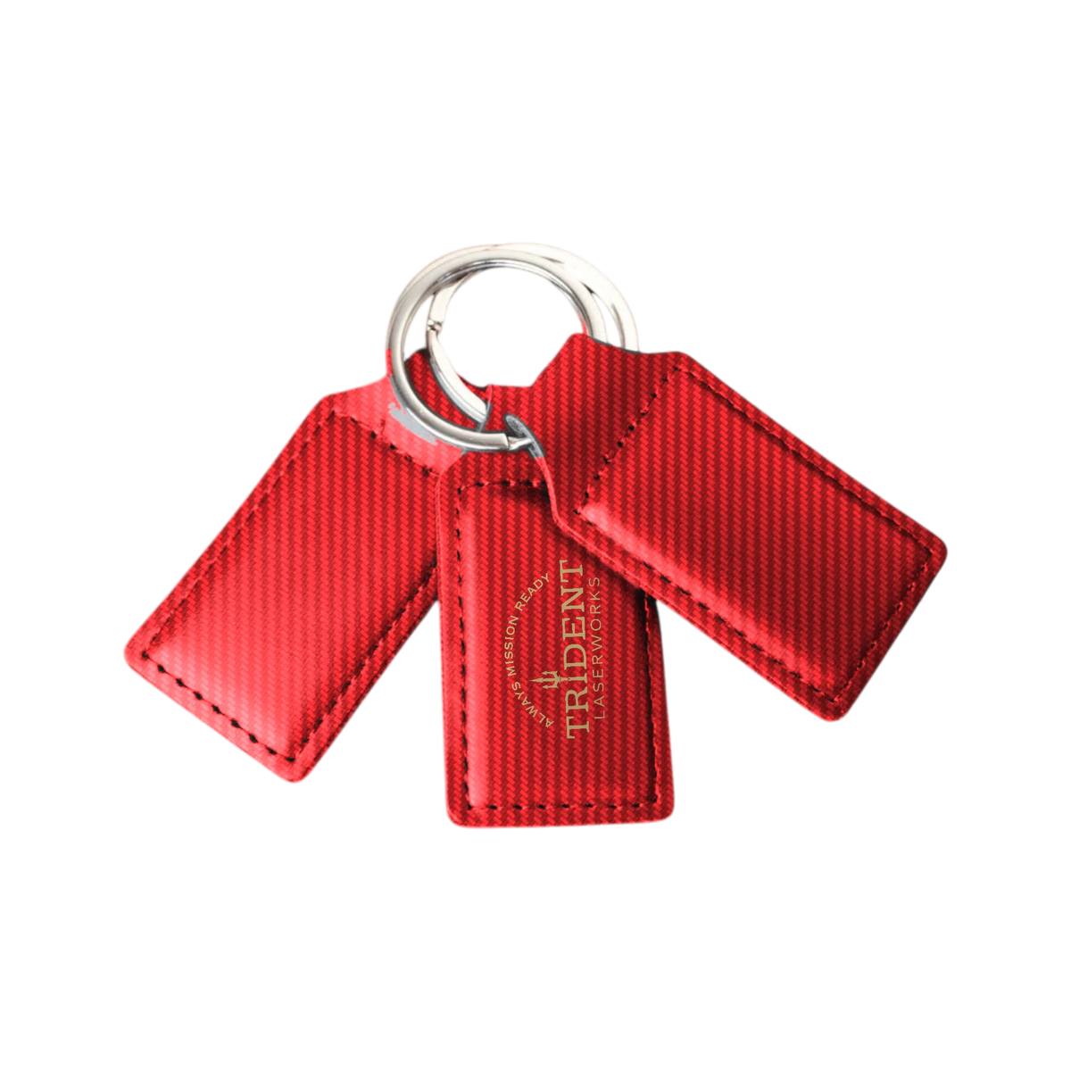 Red Carbon Fiber leatherette keychain with UV printed full-color logo – Trident LaserWorks