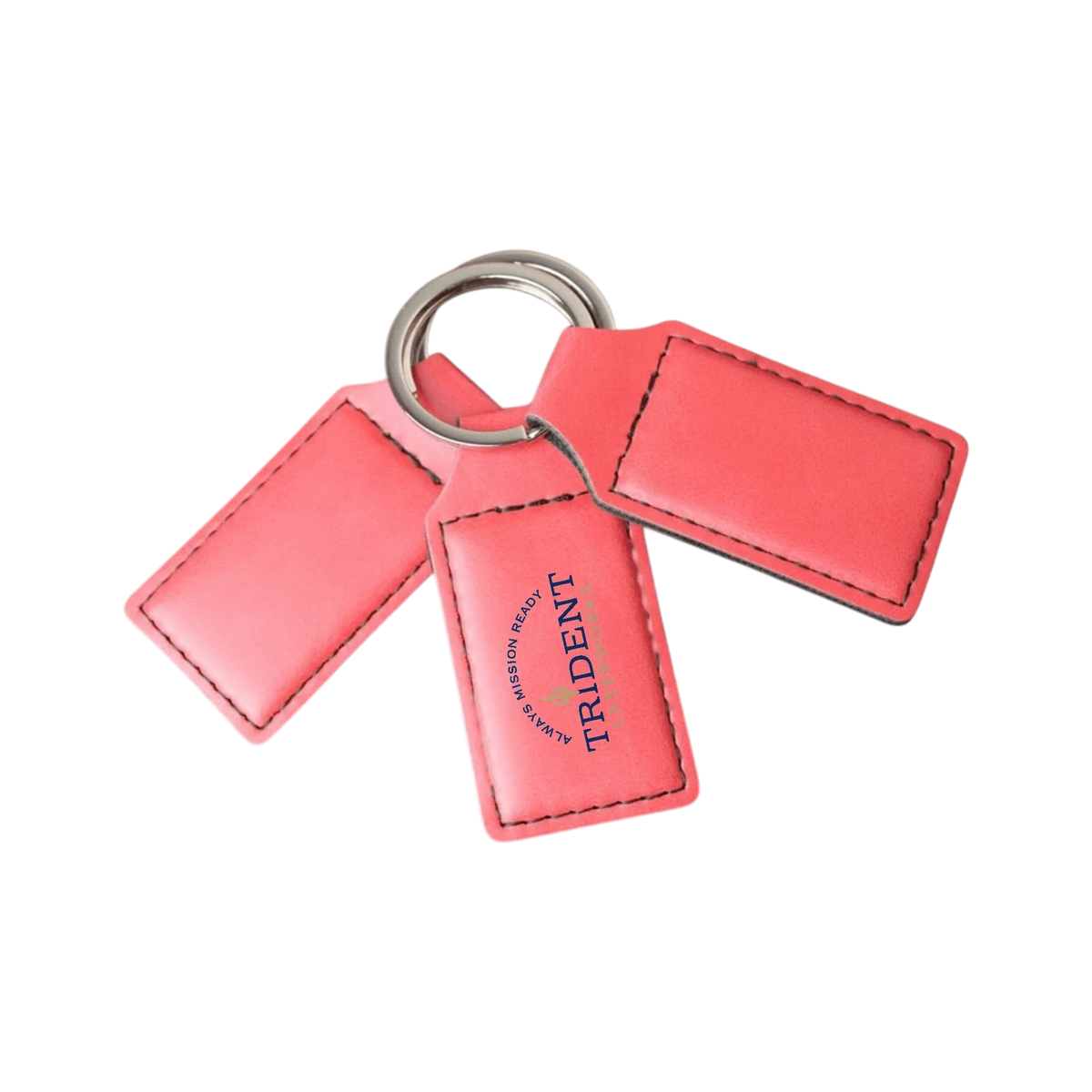 Ruby leatherette keychain with UV printed full-color logo – Trident LaserWorks
