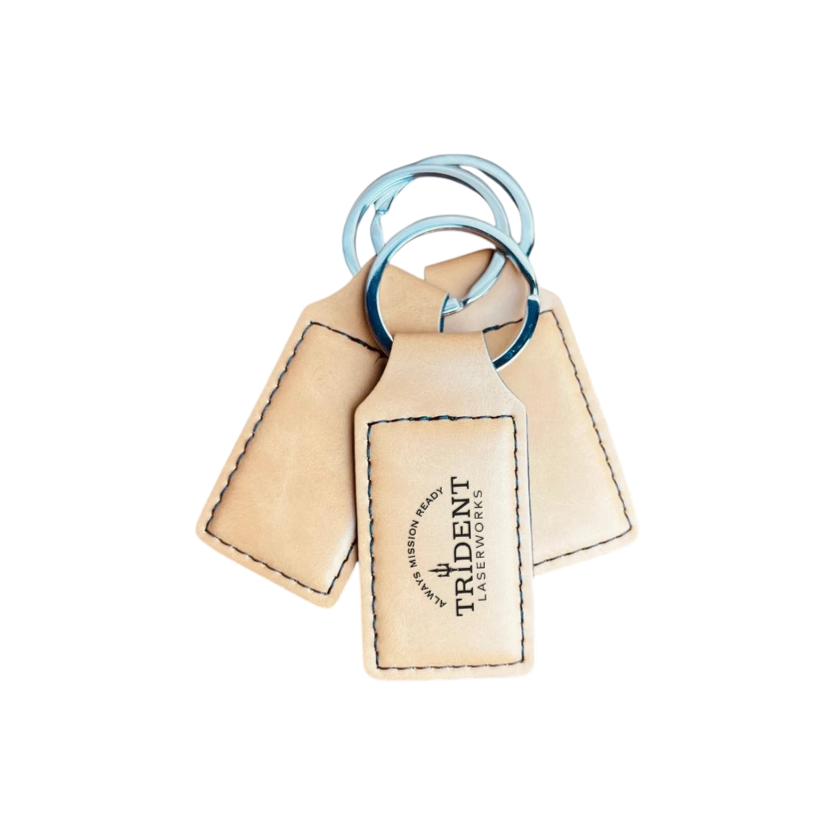 Saddle Tan leatherette keychain with laser engraved logo – Trident LaserWorks