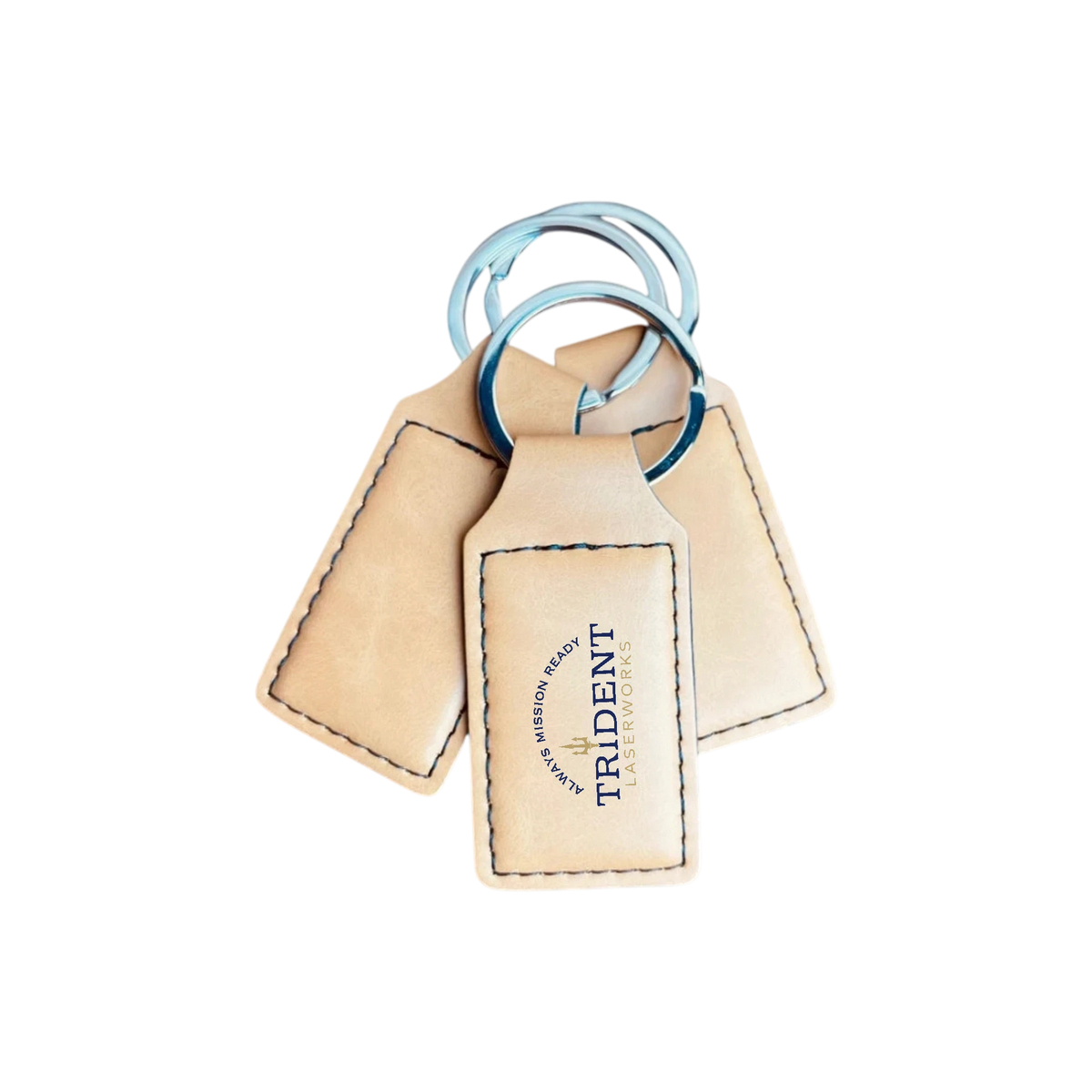 Saddle Tan leatherette keychain with UV printed full-color logo – Trident LaserWorks