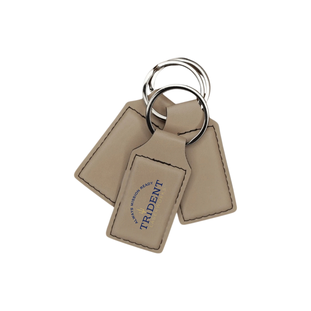 Sand leatherette keychain with UV printed full-color logo – Trident LaserWorks