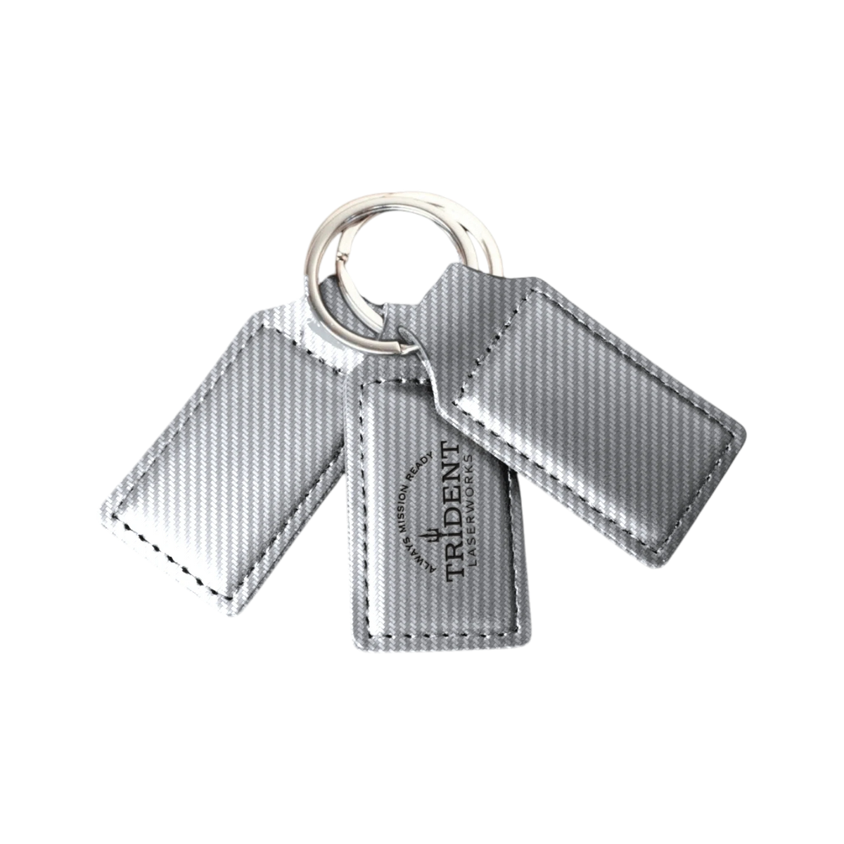 Silver Carbon Fiber leatherette keychain with laser engraved logo – Trident LaserWorks