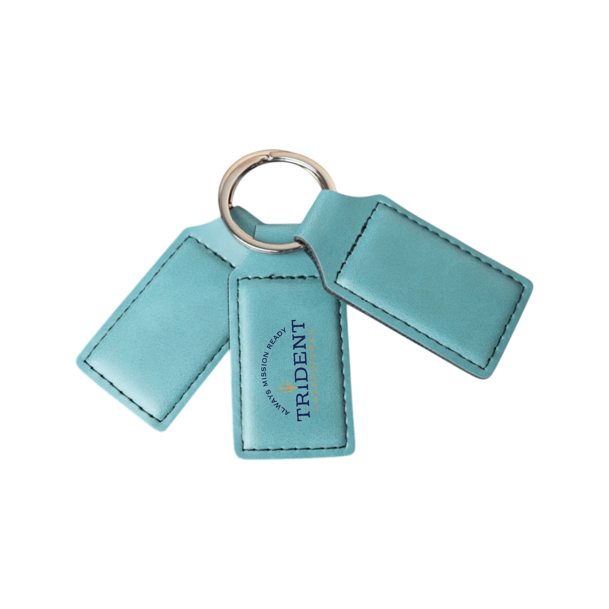 Topaz leatherette keychain with UV printed full-color logo – Trident LaserWorks