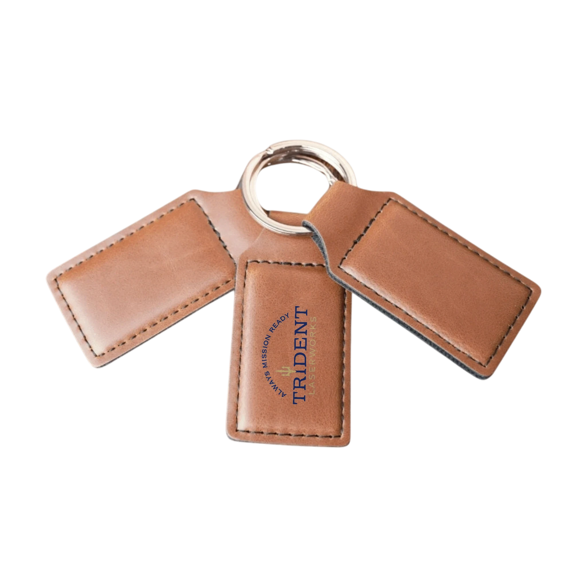 Walnut leatherette keychain with UV printed full-color logo – Trident LaserWorks