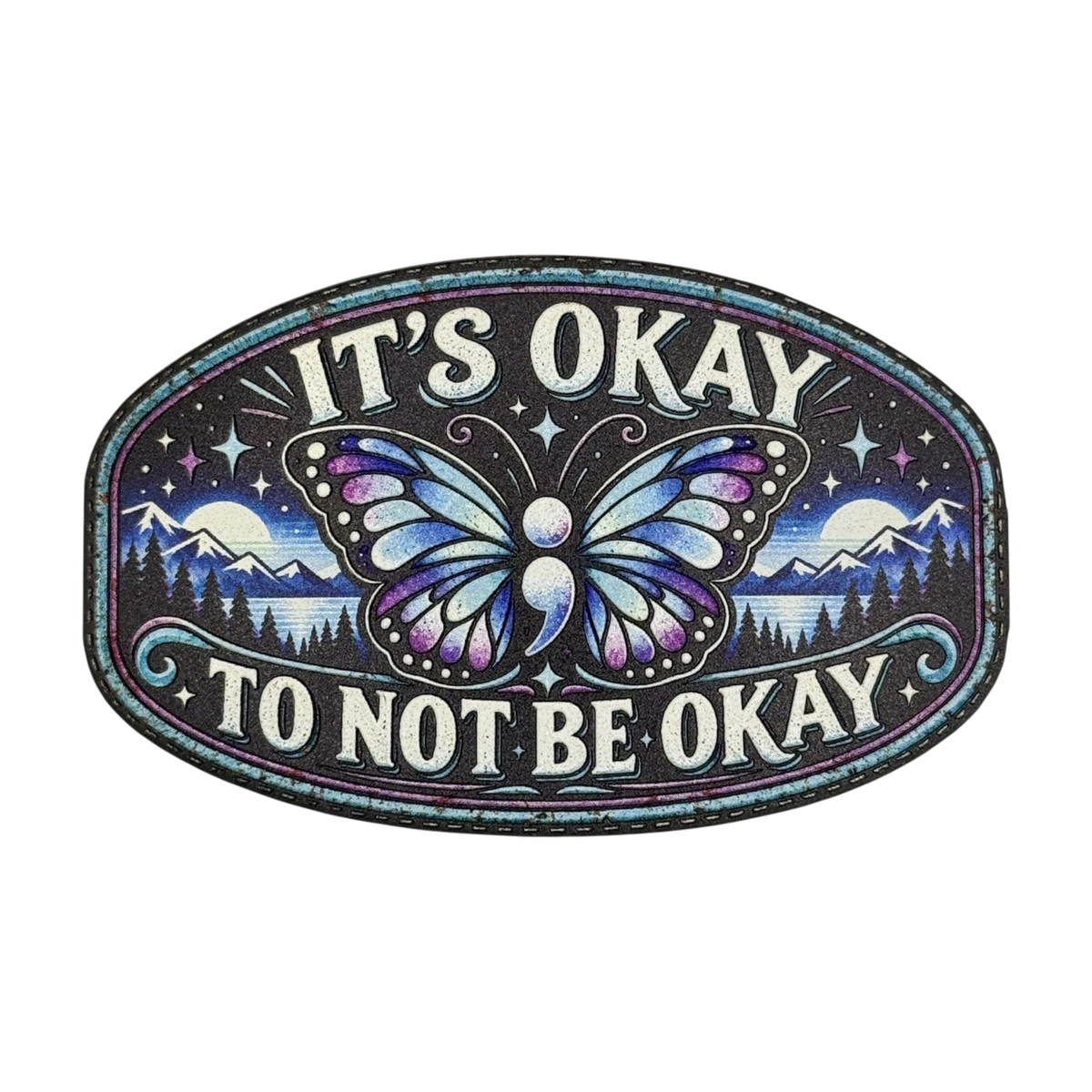 It's Okay to Not Be Okay semicolon butterfly mental health awareness UV printed leatherette hat patch