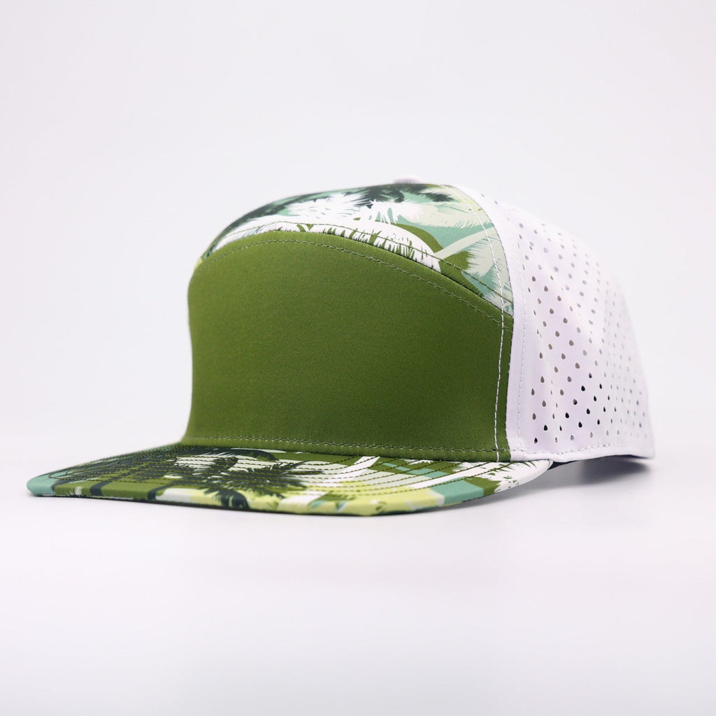 green front with palm trees and white back
