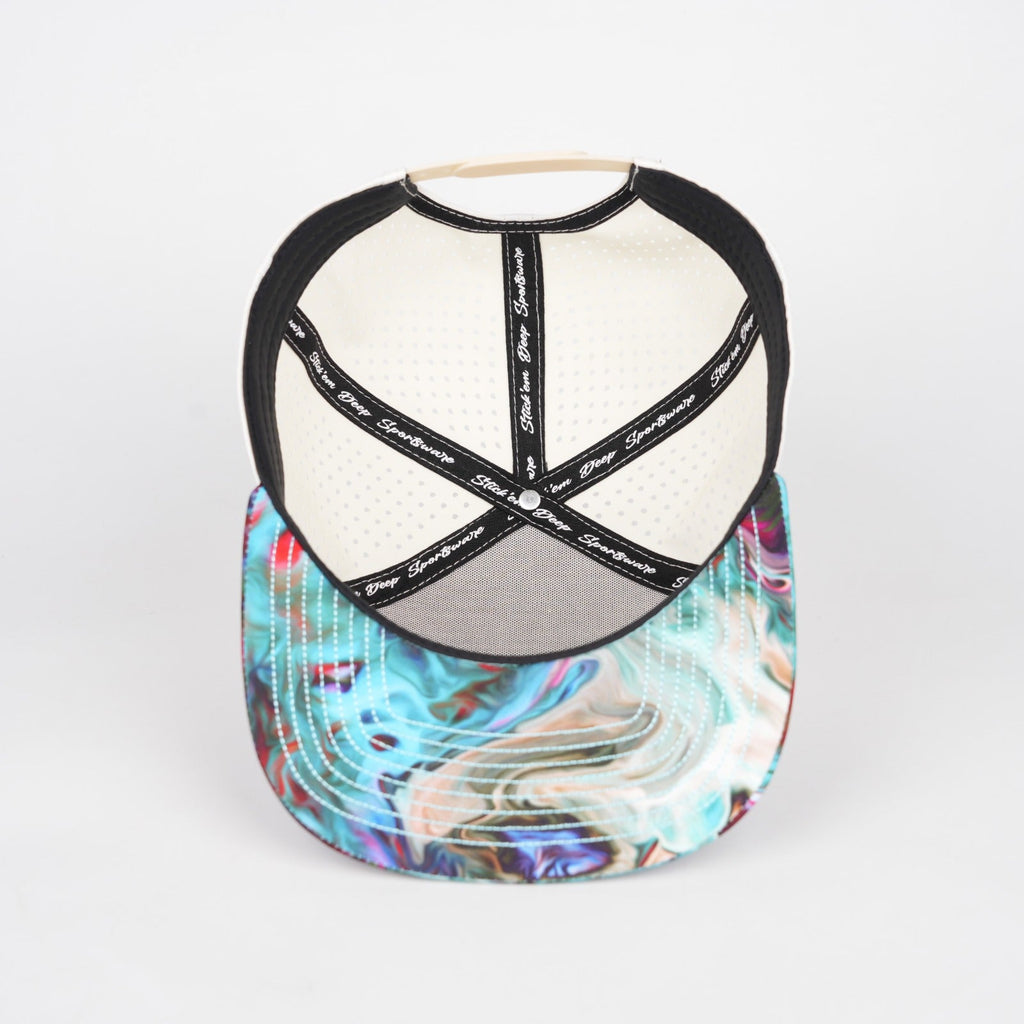 white front with light tan back and multi-colored marble