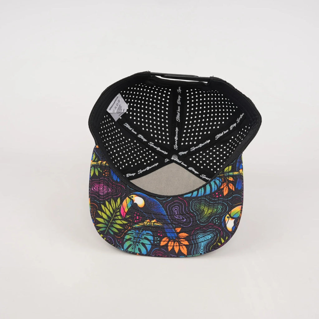 Multicolor Topographic Animal Print Tropical Flat Bill Snapback – Black Back