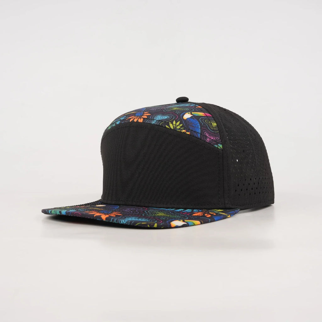 Multicolor Topographic Animal Print Tropical Flat Bill Snapback – Black Back