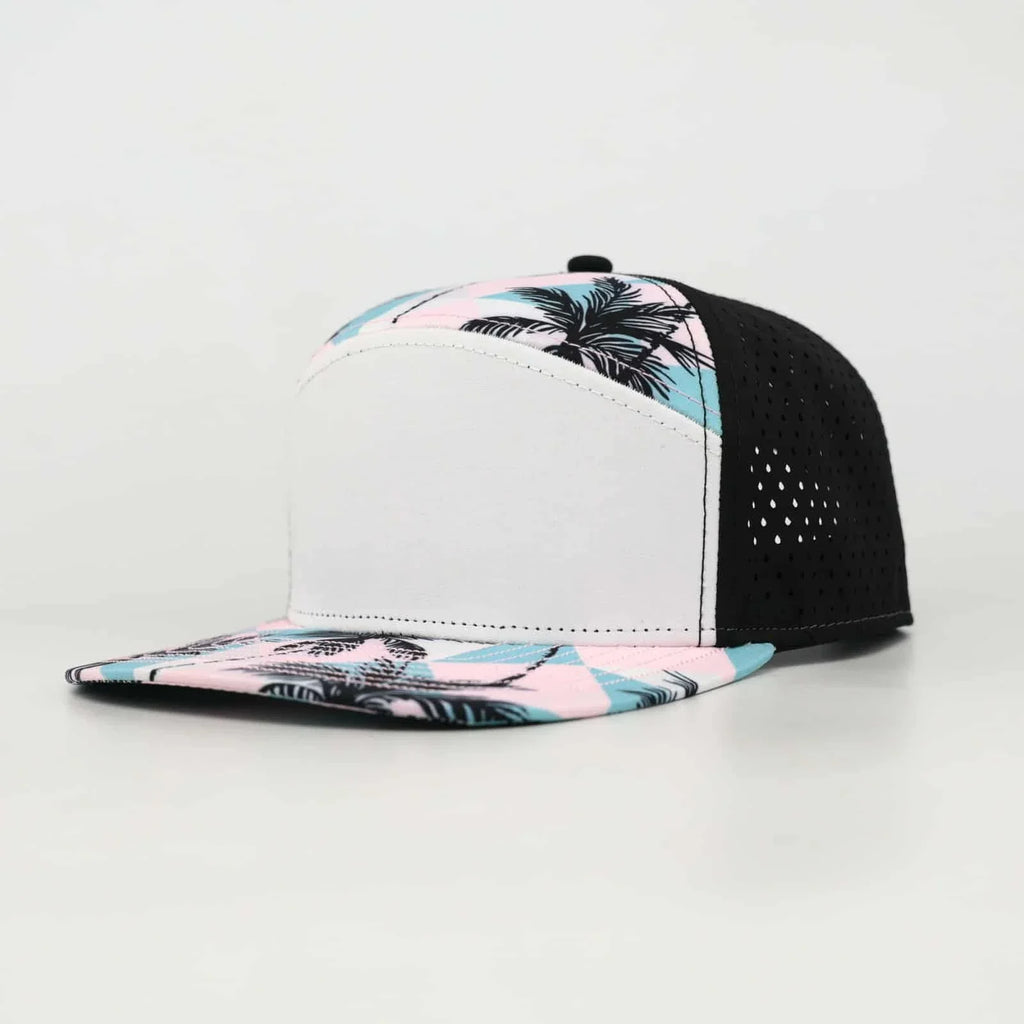 Youth White, Light Pink & Teal Tropical Flat Bill Snapback – Black Back